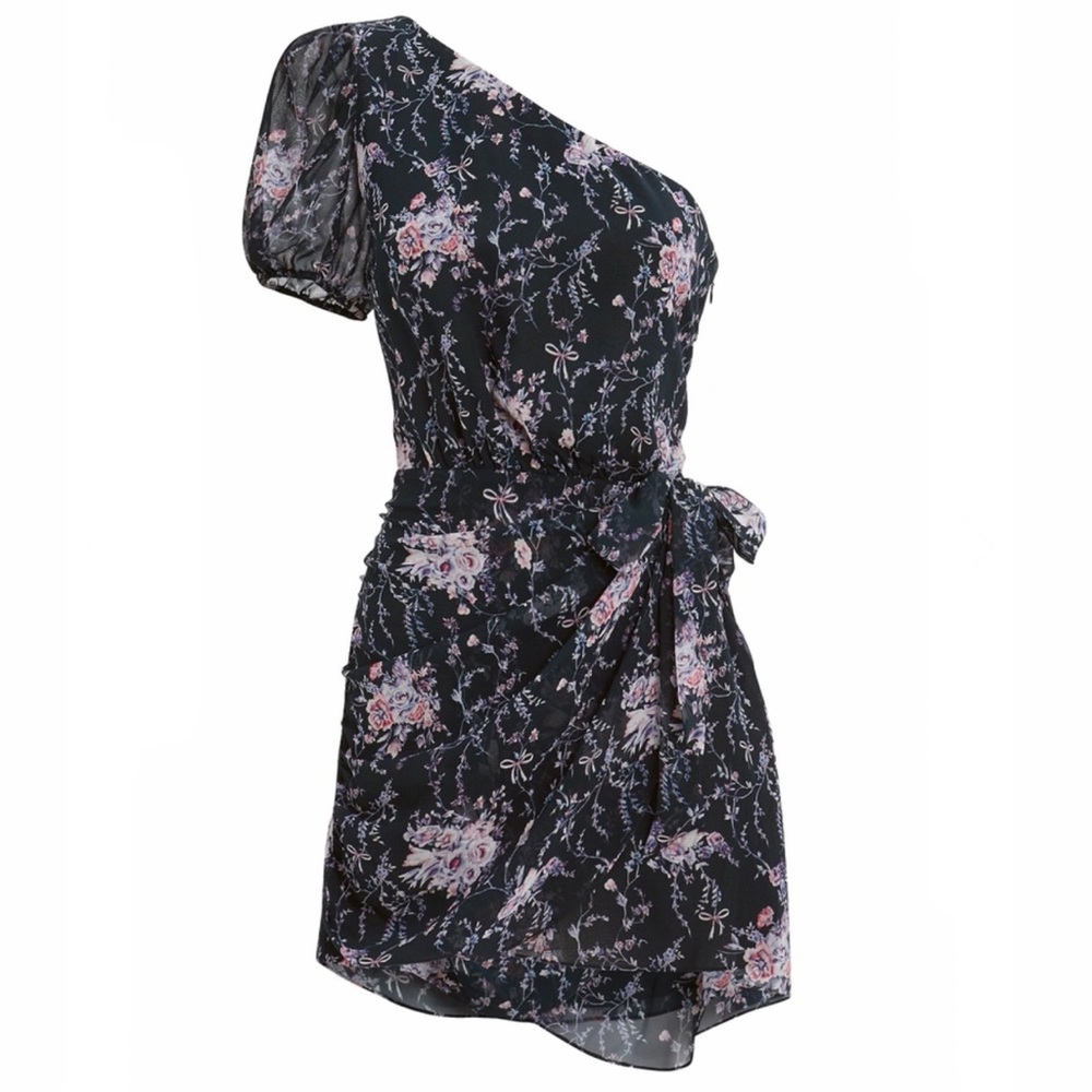 $445 LOVESHACKFANCY Peyton One Shoulder Floral Wrap Dress